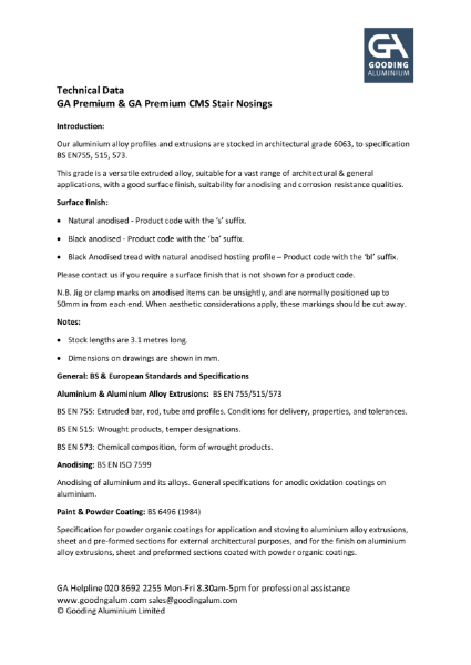 Premium Stair Nosings Technical Data