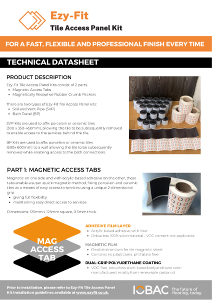 IOBAC Ezy-Fit Tile Access Panel Kit - Technical Datasheet