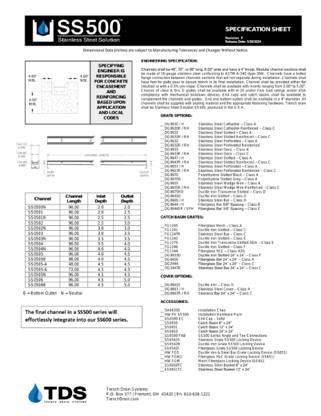 SS500 System Specification Sheet