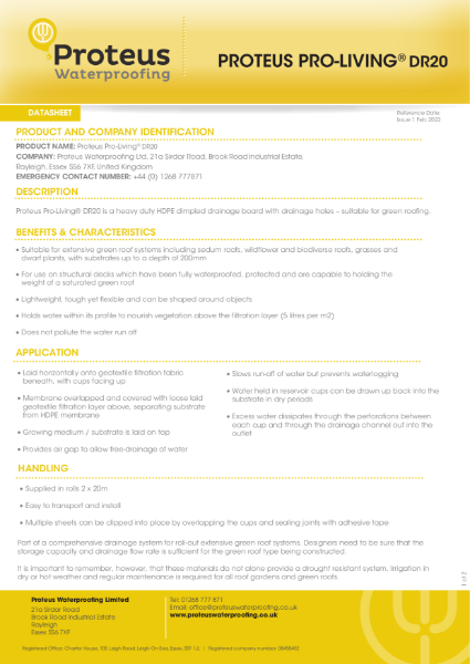 Product Data Sheet - Pro-Living® DR20