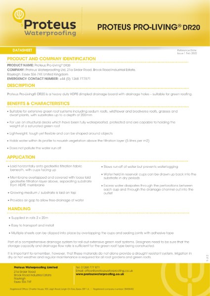 Product Data Sheet - Proteus Pro-Living® DR20