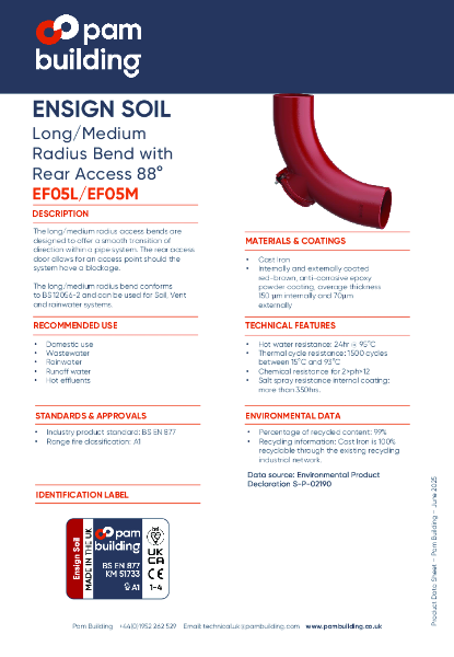 EF05L-M - Long-Medium Radius Bend with Rear Access x 88°