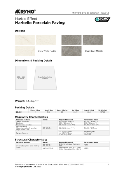 Marbello Porcelain Tiles Data Sheet