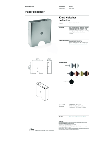 Paper dispenser w/o lid (data sheet)