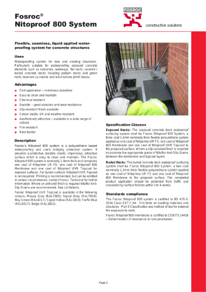 Fosroc Nitoproof 800 Technical Datasheet