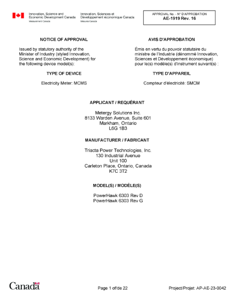 PowerHawk 6303 Measurement Canada NOA