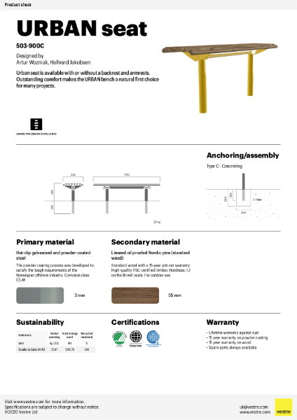 Urban narrow bench, casting in the ground - 503-900C