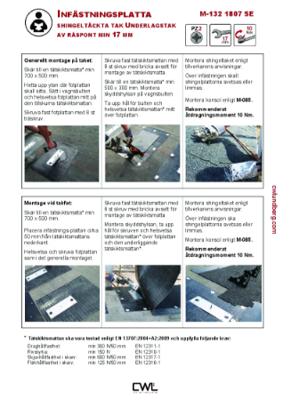 M-132SE.pdf – Infästning shingeltäckta tak underlagstak av råspont min 17 mm