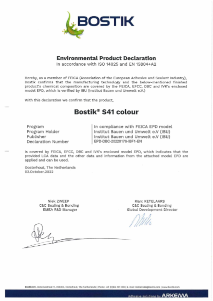 Bostik S41 Silicone (Colours) EPD