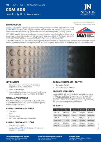 Newton CDM 508 - Technical Data Sheet