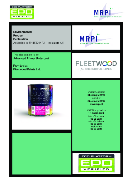 EPD Environmental  
Product  
Declaration 
According to EN15804+A2 (+indicators A1) Advanced Primer Undercoat 