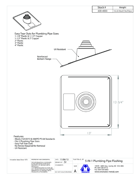 TECHNICAL DRAWING - 5 -IN-1 PIPE FLASHING