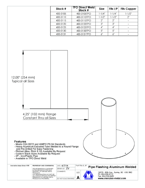 TECHNICAL DRAWING - PIPE FLASHING ALUMINUM WELDED