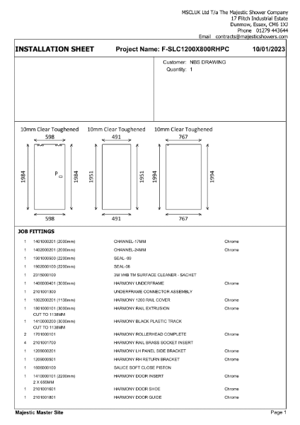 Installation Sheet - Harmony Corner 1200mm x 800mm - Right Hand