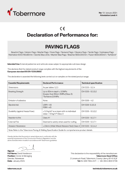 Paving Flags Tobermore CE Declaration of performance January 2024