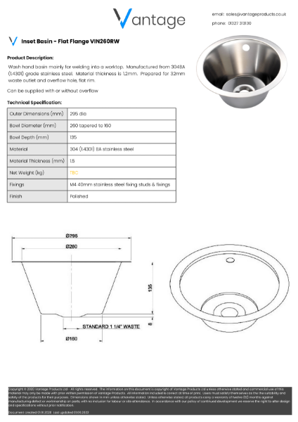 Product Data Sheet - VIN260RW