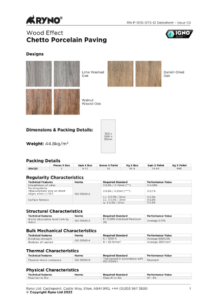 Chetto Porcelain Tiles Data Sheet