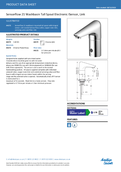Sensorflow 21 deck mounted – link A4172AA