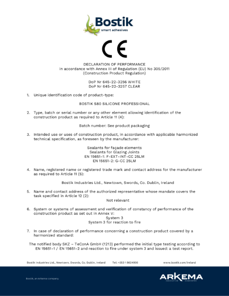 Bostik S80 CE Declaration of Performance