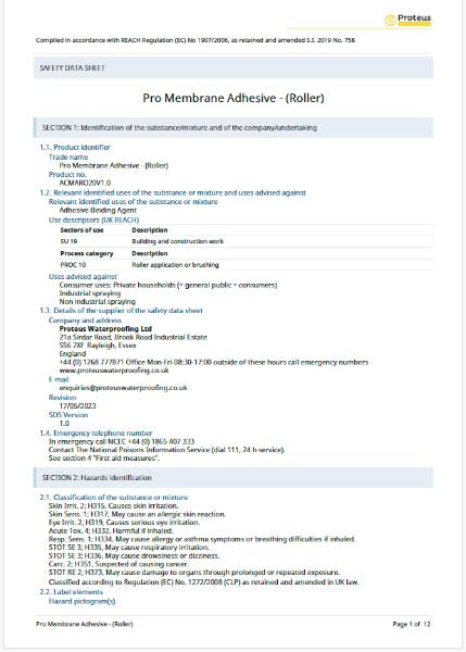 Safety Data Sheet - Pro-Membrane Adhesive