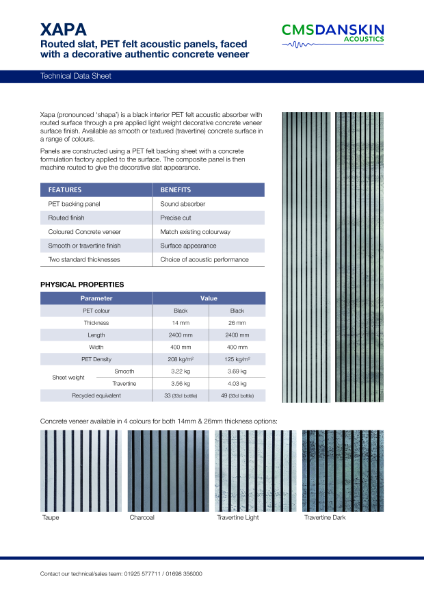 XAPA - PET Felt Acoustic Panels - Technical Data Sheet