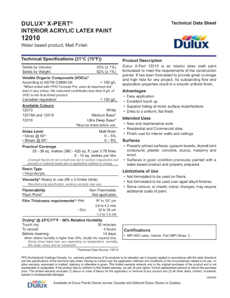 Dulux® X-Pert® Interior Acrylic Latex Paint 12010