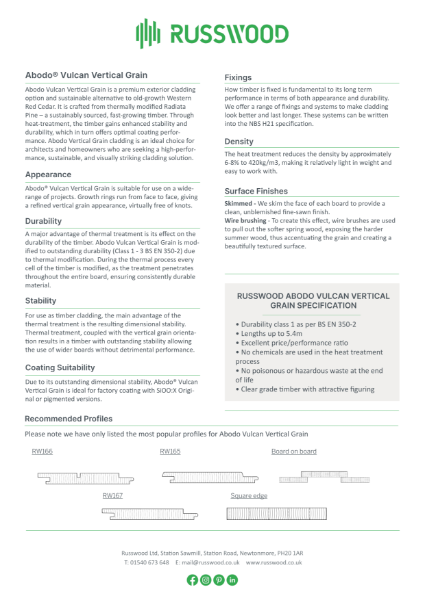 Abodo® Vulcan Vertical Grain Factsheet