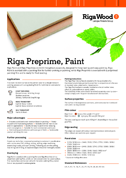 Riga Preprime, Paint - Datasheet - Riga Wood