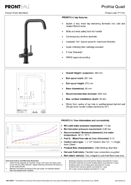 PT1142 Prothia Quad Spout (Matt Black), 3 IN 1 Steaming Hot Water Tap