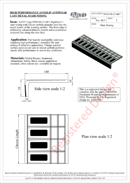 Stair Nosing Anti-slip type SN93/SL3/140® Cast metal