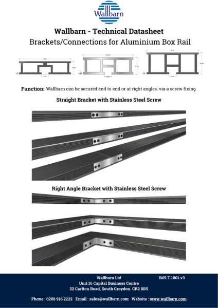 Datasheet - Brackets & Connections for Aluminium Box Rail