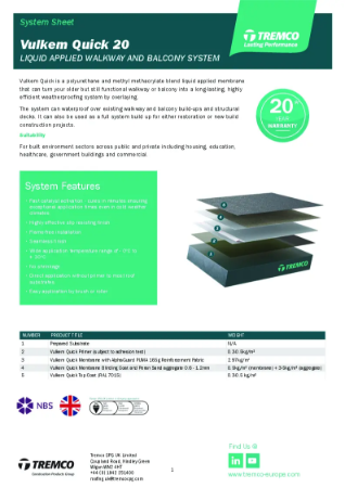 Tremco Roofing - Vulkem Quick 20 System Sheet