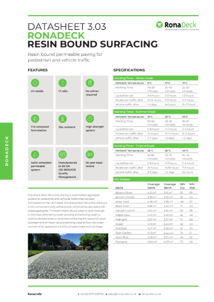 RonaDeck Resin Bound Surfacing data sheet