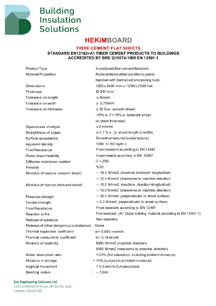 Fibre Cement Board Data Sheet