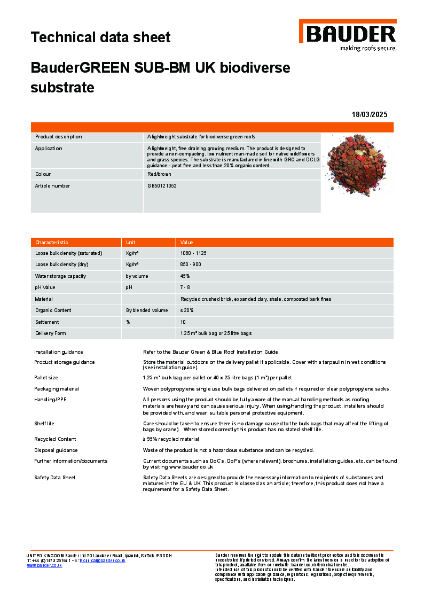 BauderGREEN SUB-BM UK Biodiverse Substrate - Technical Data Sheet