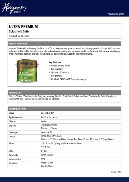 Solashield Satin Product Data sheet