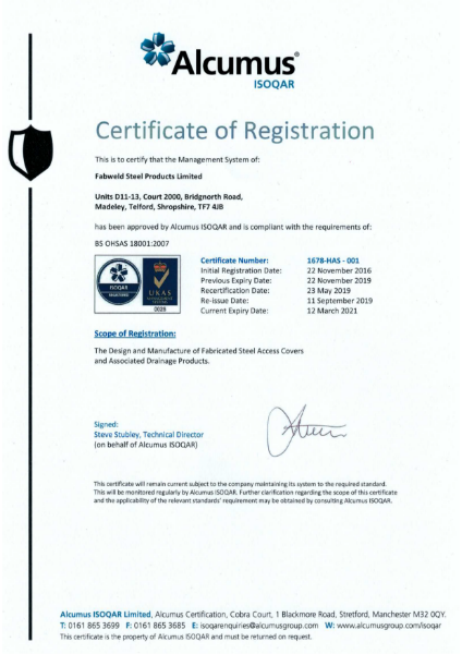 OHSAS 18001:2007 Certificate