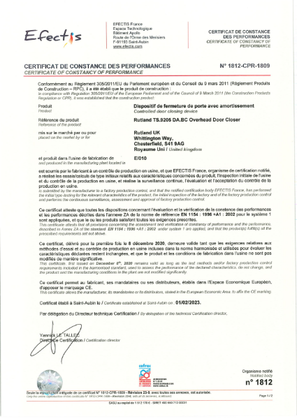 TS.9205 - BS EN 1154 - CE - Certificate of Constancy of Performance - Efectis