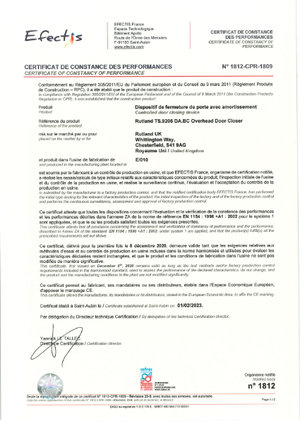 Certificate of constancy of performance