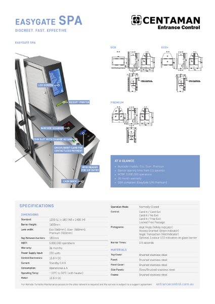 Easygate SPA - Technical Specification.