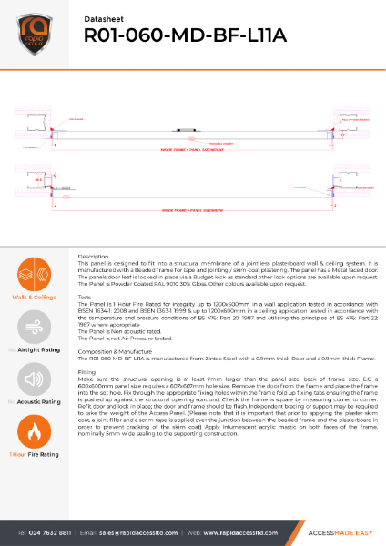 Datasheet - Slim Fit Access Panel One Hour Fire Rated Beaded Frame