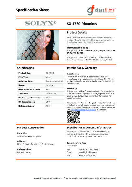 SX-1730 Rhombus Specification Sheet