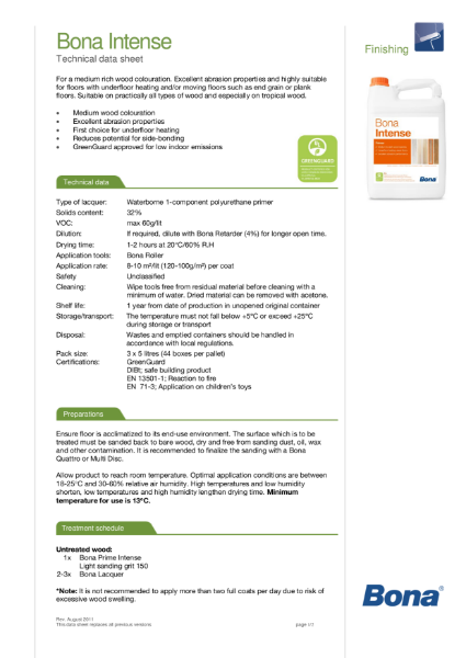 Bona Intense - Technical Data Sheet