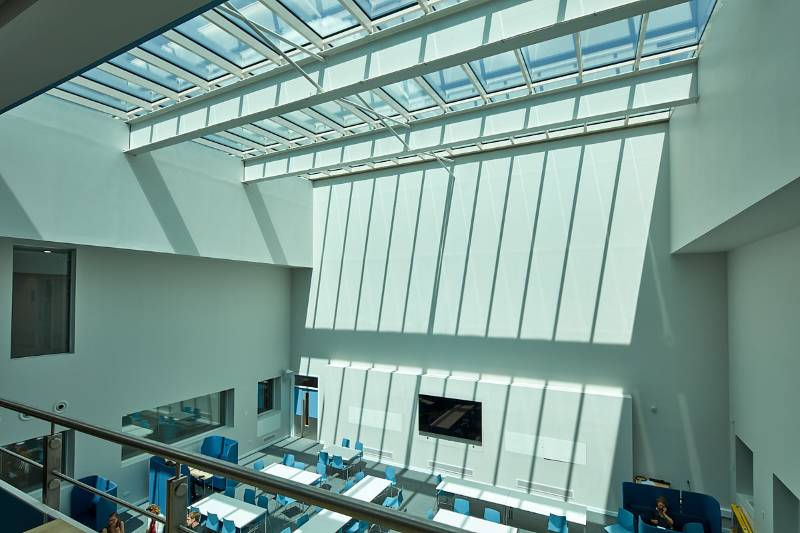 Continuous atrium rooflight using 60 panes of glass for Milton Park - Abingdon