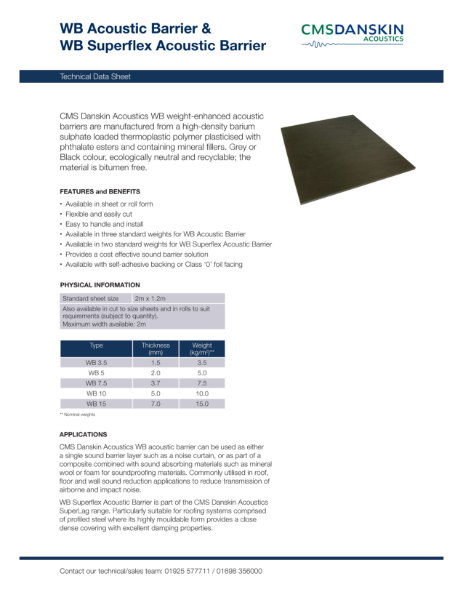 WB Acoustic Barrier & WB Superflex Acoustic Barrier - Technical Data Sheet