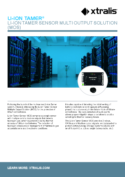 XTRALIS Li-Ion Tamer MOS, Lithium off Gas Detection Product Brochure
