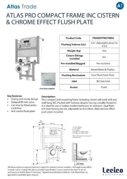Atlas Pro Compact Frame Inc Cistern & Chrome Effect Flush Plate Data Sheet