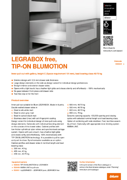 LEGRABOX free TIP-ON BLUMOTION C Height Inner Pull-out with Gallery Specification Text