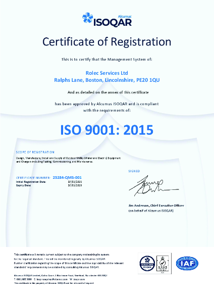 Ralphs Lane - ISO 9001: 2015 Certificate of Registration