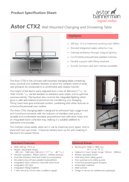 Changing Places Changing Table for Showering Spec Sheet